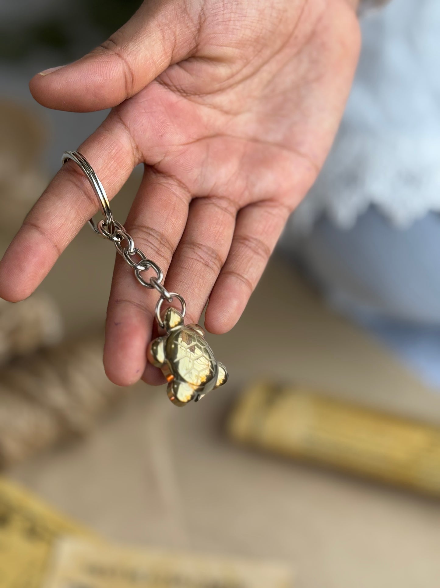 Golden Pyrite Turtle Keychain - 1 inch