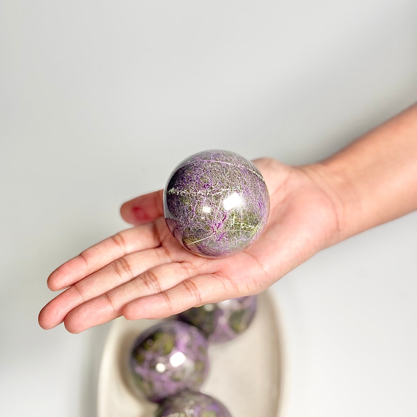 Stichtite Sphere with Green & Purple Inclusions -  Soothe the Soul • Open the Heart • Embrace Spiritual Wisdom