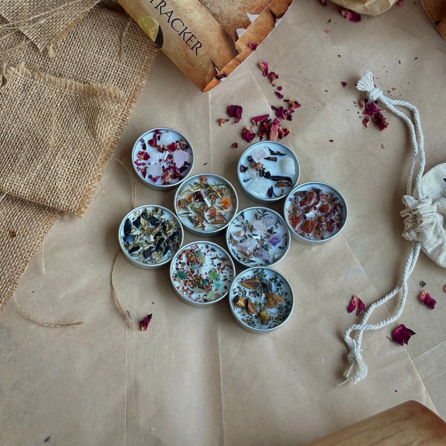 Crystal & Herb Tealight Candle Set – Set of 8