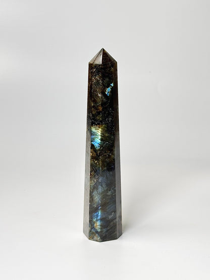 Eight Facet Labradorite Tower – 266g - Elegance, Depth & Reflective Beauty