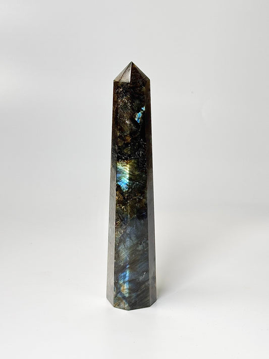 Eight Facet Labradorite Tower – 266g - Elegance, Depth & Reflective Beauty
