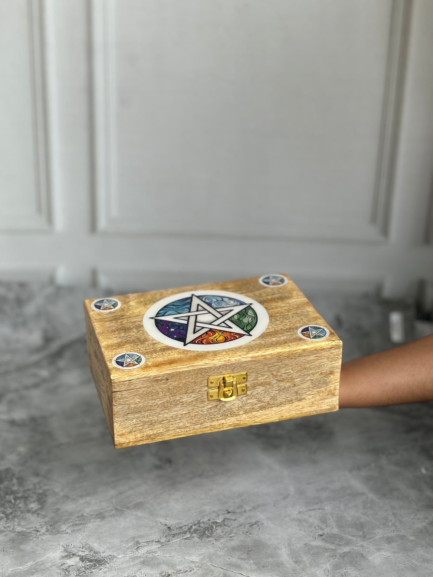 Elementary Pentacle Print wooden box | 7 Inches