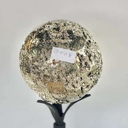 Extra Large Peruvian Pyrite Druzy Sphere 13.7 Kg – Abundance & Prosperity