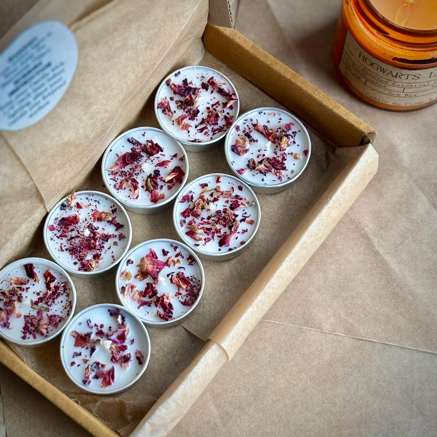 Rose Petal Infused Soy Wax Tealight Candles – Unscented