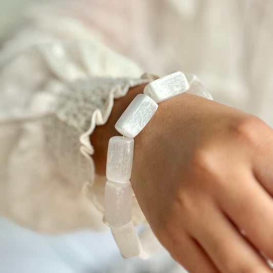 Selenite Tumble Bracelet (Satin Spar Selenite) | Stone for Spiritual work & Cleansing