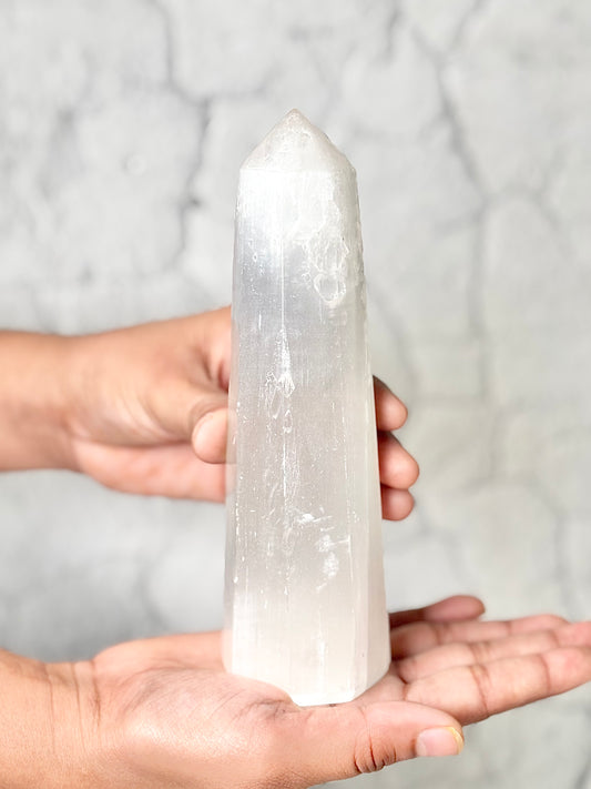 Eight Facet Selenite Tower – 456g -Light, Clarity & Refined Simplicity