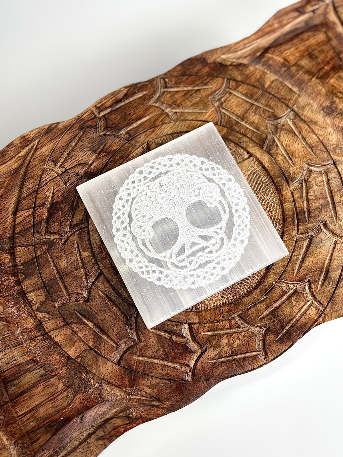Tree of Life Selenite Square Plate