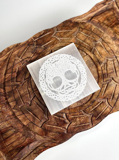 Tree of Life Selenite Square Plate