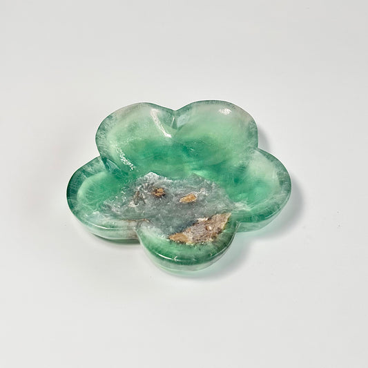 Flower-Shaped Green Fluorite Bowl