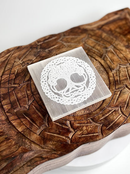 Tree of Life Selenite Square Plate