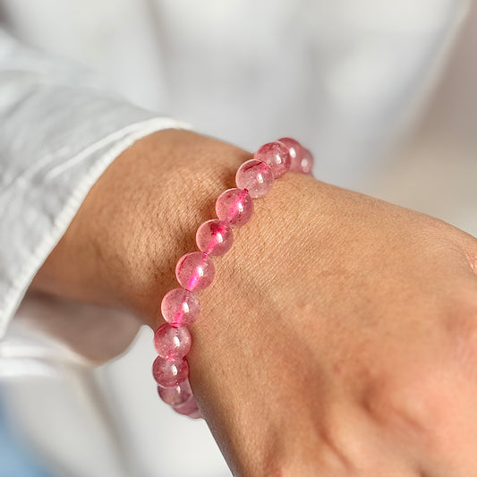 AAA Quality Strawberry Quartz Bead Bracelet - 8mm | Helps with Feeling of Stress, Depression & worry