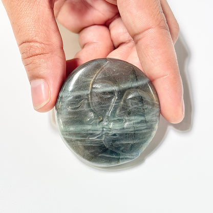 Sun & Moon Labradorite Crystal Carving – Intuition • Balance • Transformation