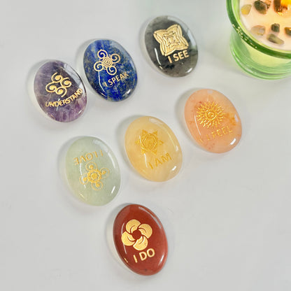 Seven Chakra Oval Worry Stone Set – Crystal Palm Stones for Balance & Energy Alignment