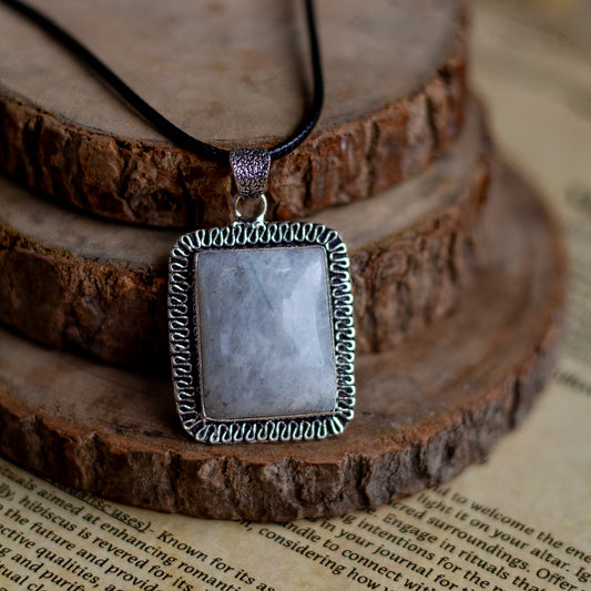 Rainbow moonstone Pendant with Black Cord | Cultivates Compassion & empathy