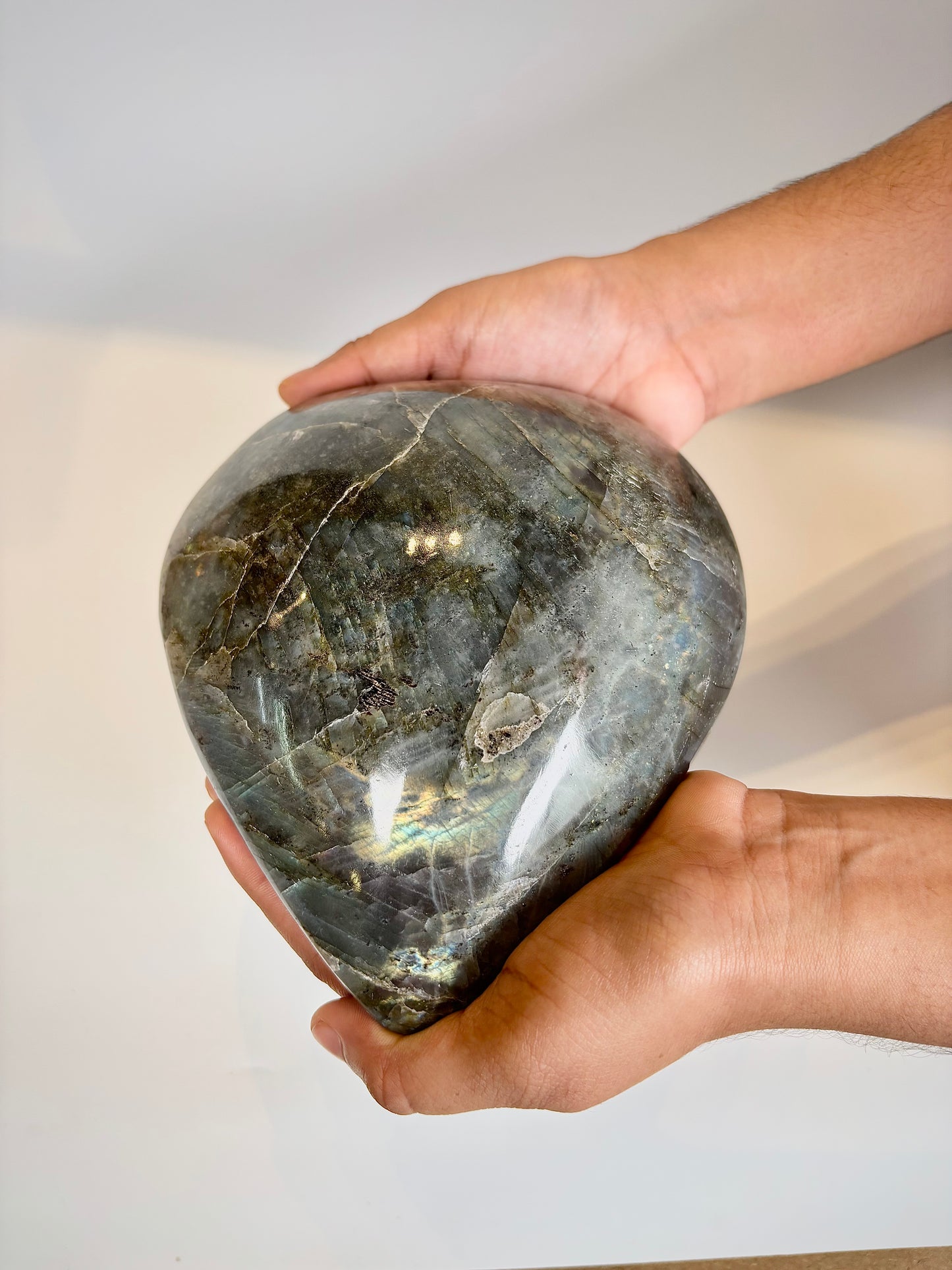 Large Natural Labradorite Heart Carving (Approx. 2 kg)