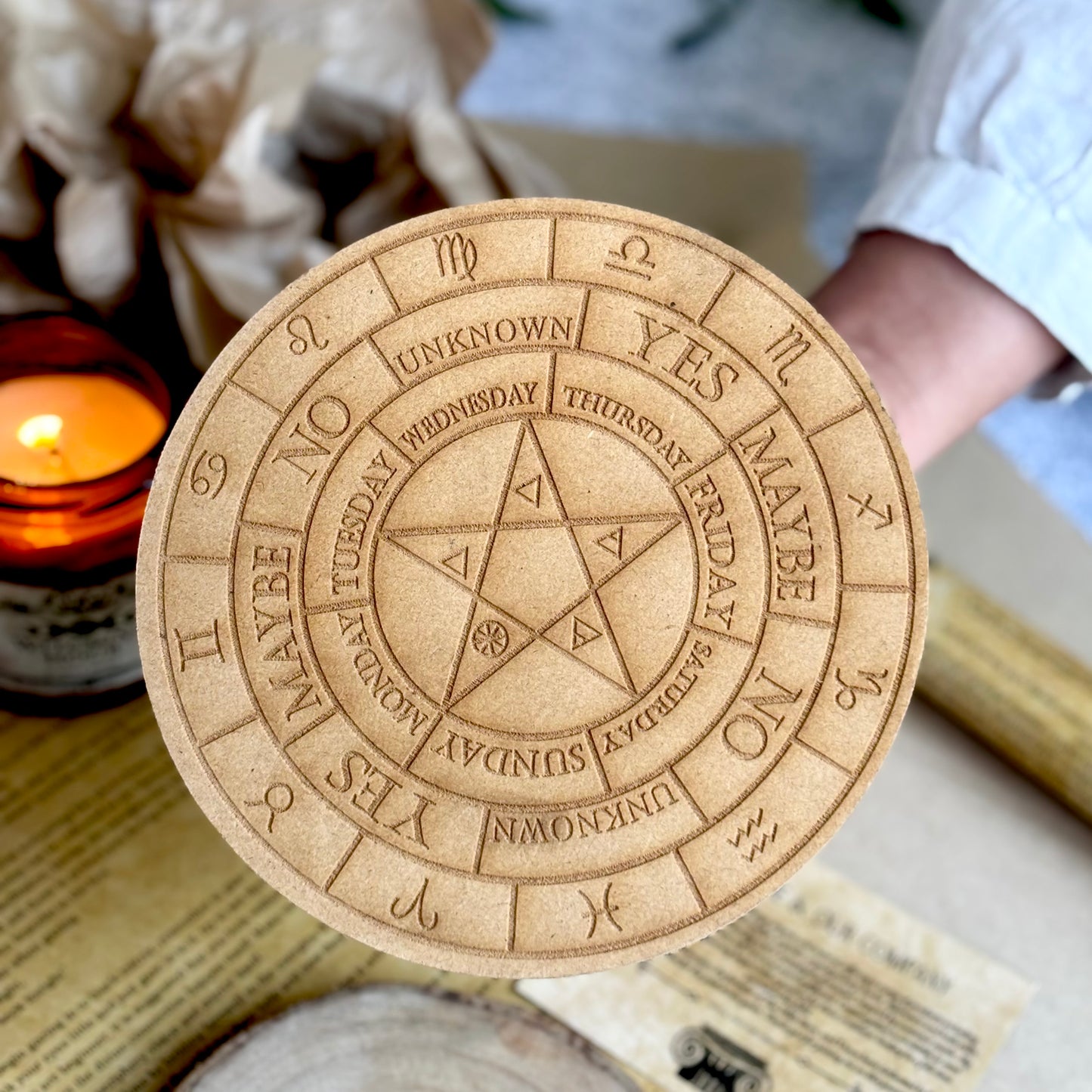 Wooden Altar Tile Features Pentacle & More