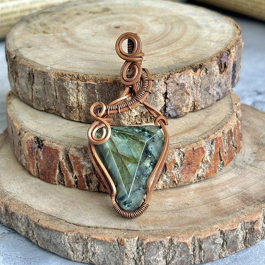 Labradorite Copper wire wrapped Pendant | Promotes Spiritual Growth