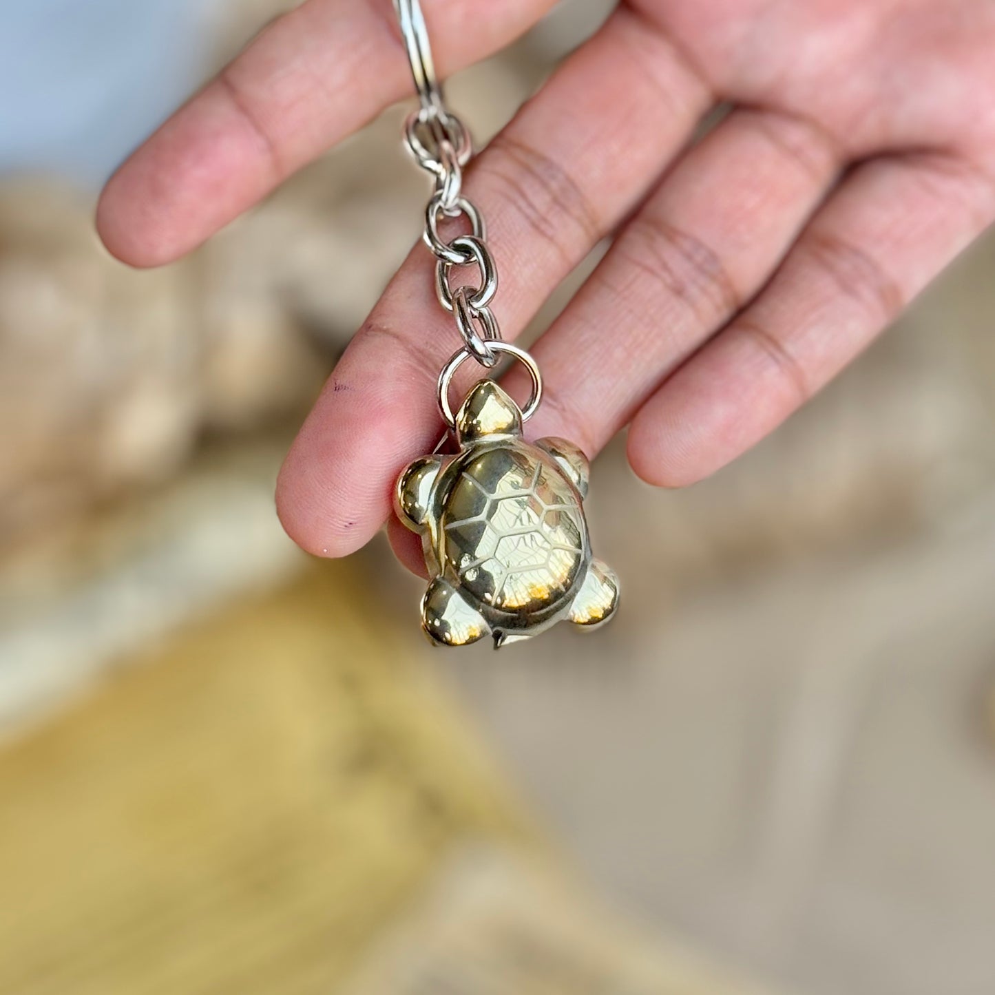 Golden Pyrite Turtle Keychain - 1 inch