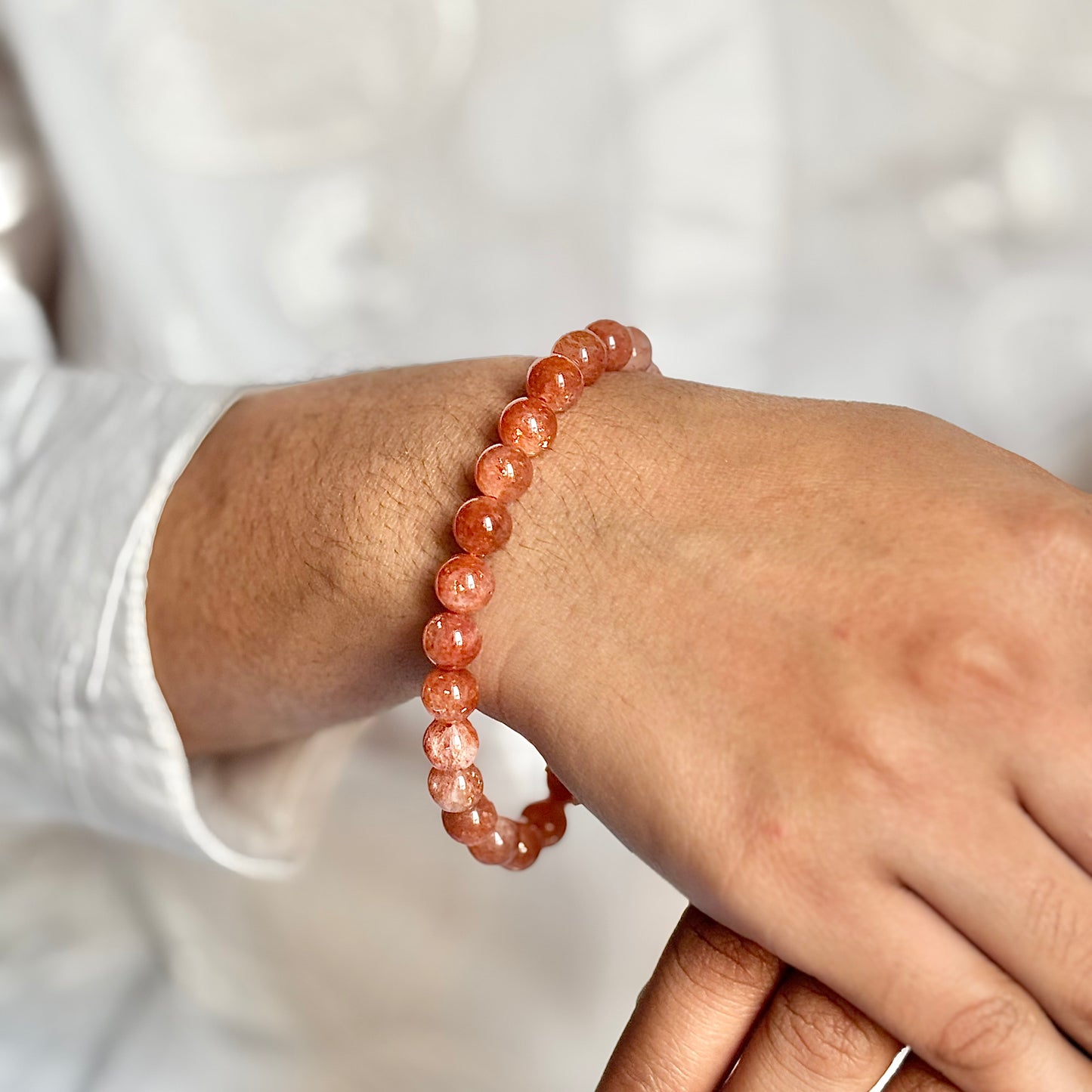 African Sunstone Bead Bracelet - 8mm | Stone of Stability & Personal Strength