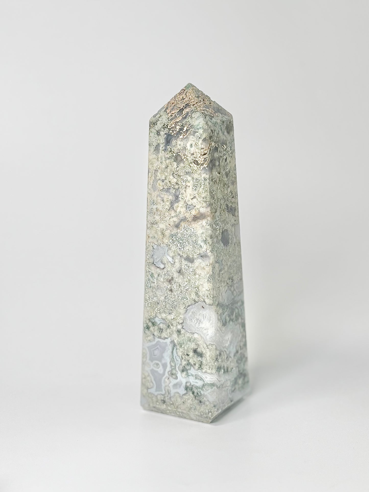 Four Facet Moss Agate Tower – 750g - Nature-Inspired Calm & Grounded Beauty