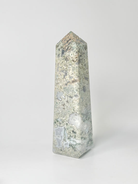 Four Facet Moss Agate Tower – 750g - Nature-Inspired Calm & Grounded Beauty