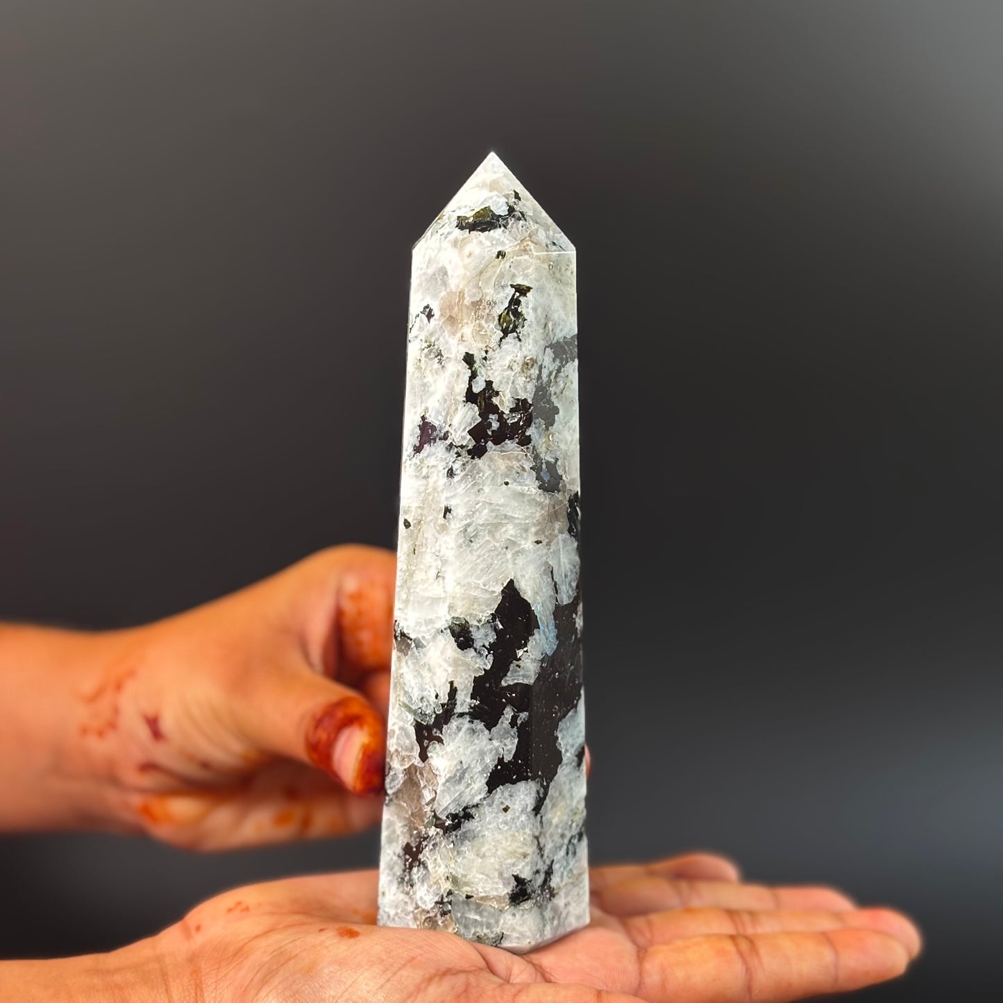 Rainbow Moonstone Large Tower - 450 Gm | Compassion & empathy