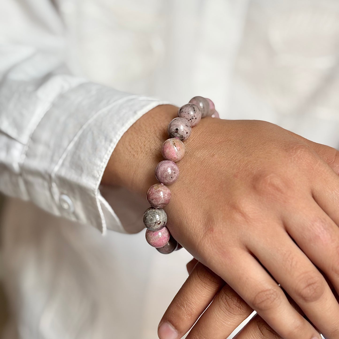 Rhodonite with Inclusion of Su Fluorite Bead Bracelet - 12mm | Attracts love in general, Inspire Clarity & Focus