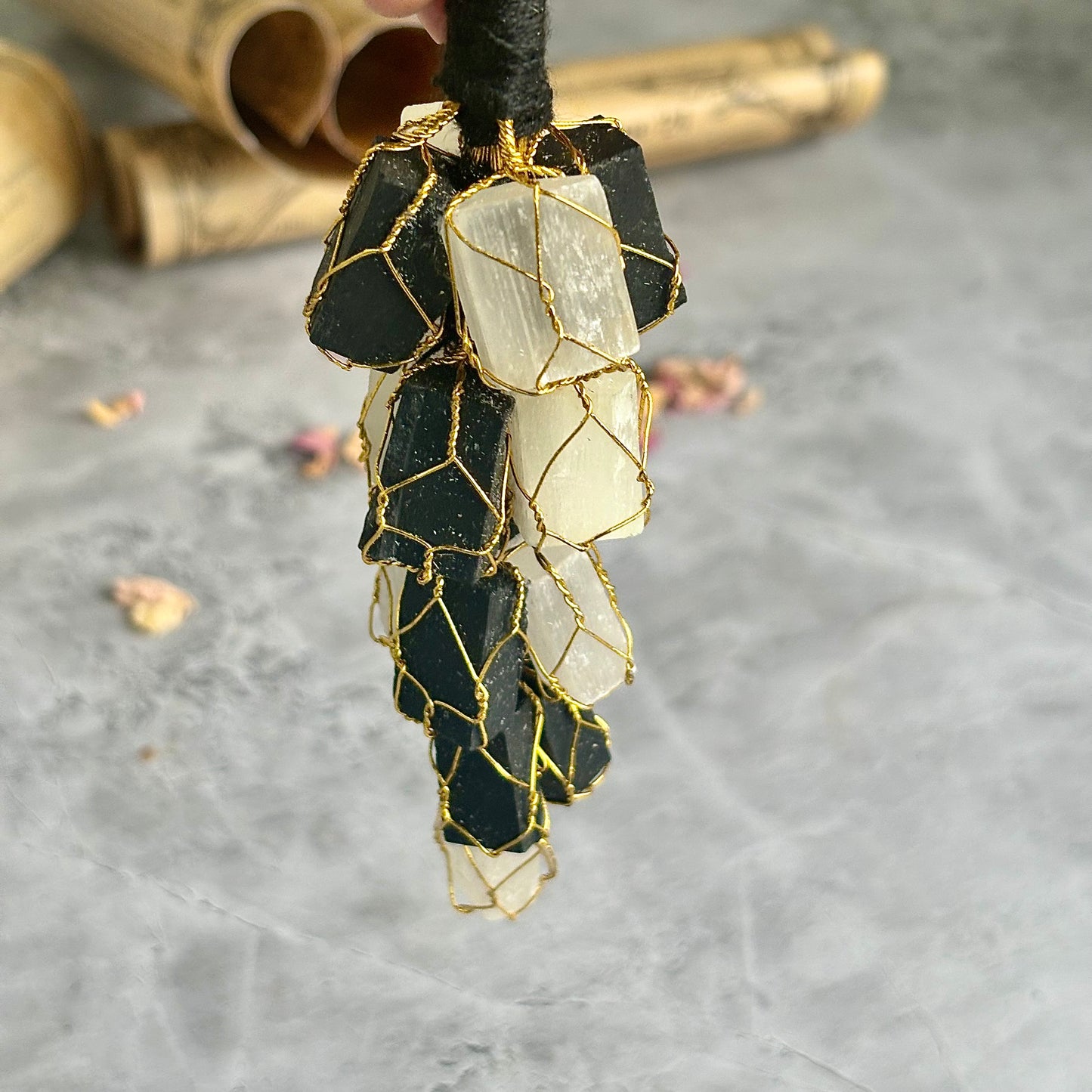 Black Tourmaline + Selenite Chunks Door Hanging | Protection