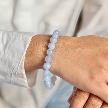 AAA Quality Blue Lace Agate Bead Bracelet - 8mm | Neutralise Anger