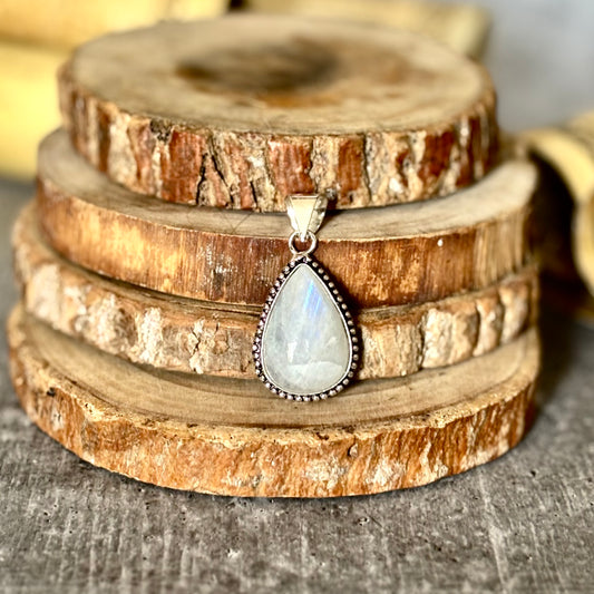 Rainbow moonstone Pendant with Black Cord | Cultivates Compassion & empathy