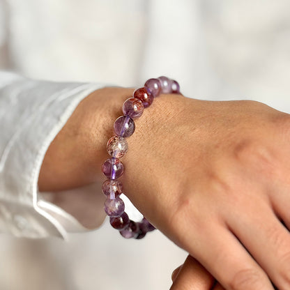 Purple Ghost Quartz Bead Bracelet - 8mm | Supports Emotional Balance & Clears Stagnant Energy