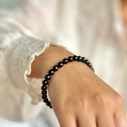 Black Tourmaline Bead Bracelet - 6mm | Stone of Protection