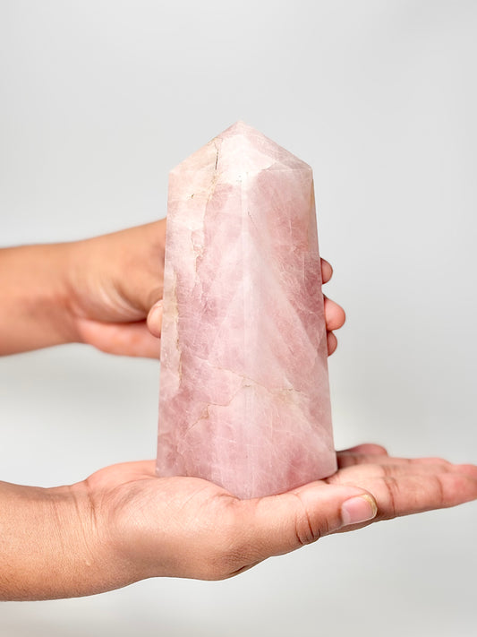 Four Facet Rose Quartz Tower – 620g - Soft Elegance & Balanced Design