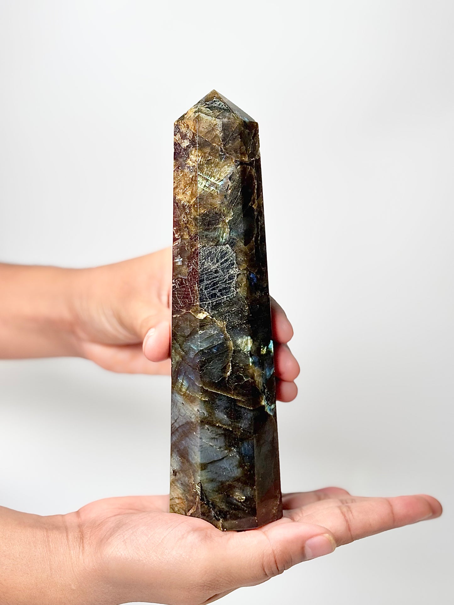 Eight Facet Labradorite Tower – 654g - Elegance, Depth & Reflective Beauty