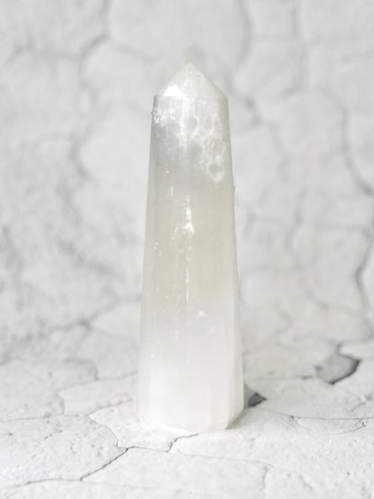 Eight Facet Selenite Tower – 456g -Light, Clarity & Refined Simplicity
