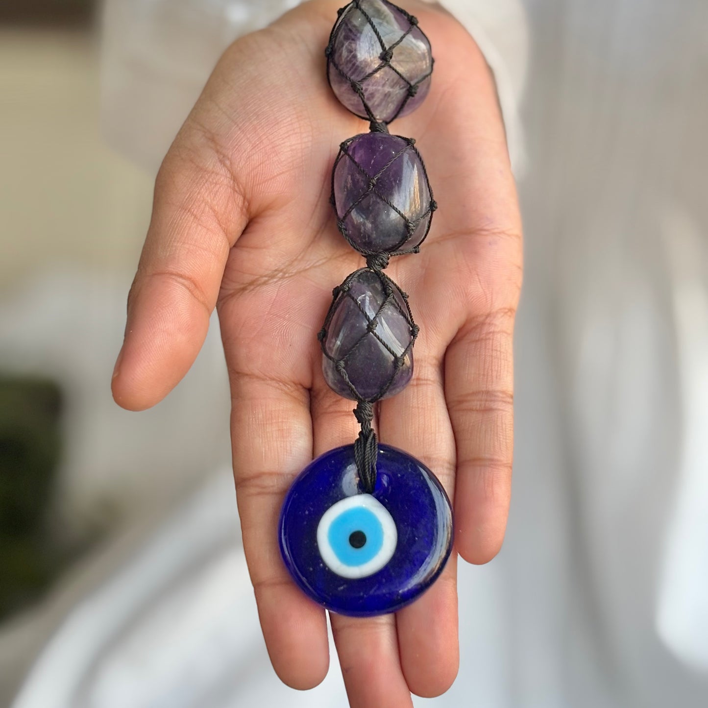 Amethyst with Evil Eye Door Hanging | Hanger | Dangler - Helps activating Third Eye & Psychic abilities