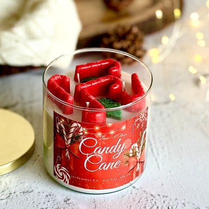 Candy Cane 3 wick Soy Candle with Golden Lid