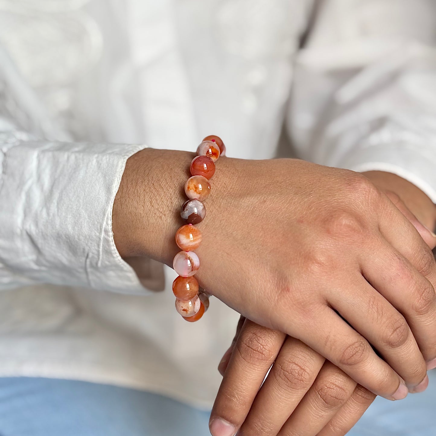 Flower Carnelian Bead Bracelet - 10mm | Boosts Motivation & Growth