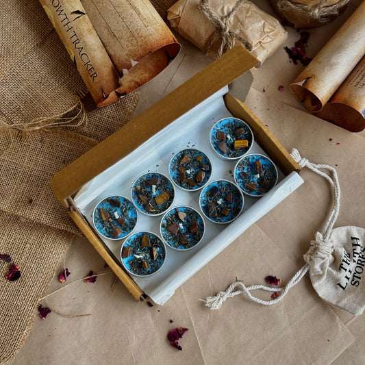 Blue Soy Wax Tealight Candle with Peppermint & Tiger’s Eye
