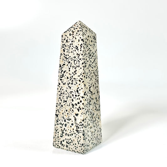 Dalmatian Jasper Four-Facet Tower - 590 Gm | Promotes Joy & Release Negativity