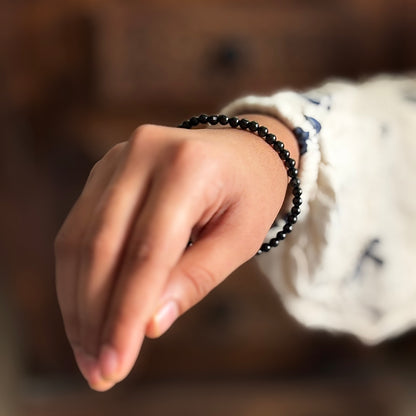 Black Tourmaline Bead Bracelet - 4mm | Stone of Protection