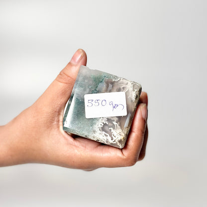 Four Facet Moss Agate Tower – 550g - Nature-Inspired Calm & Grounded Beauty