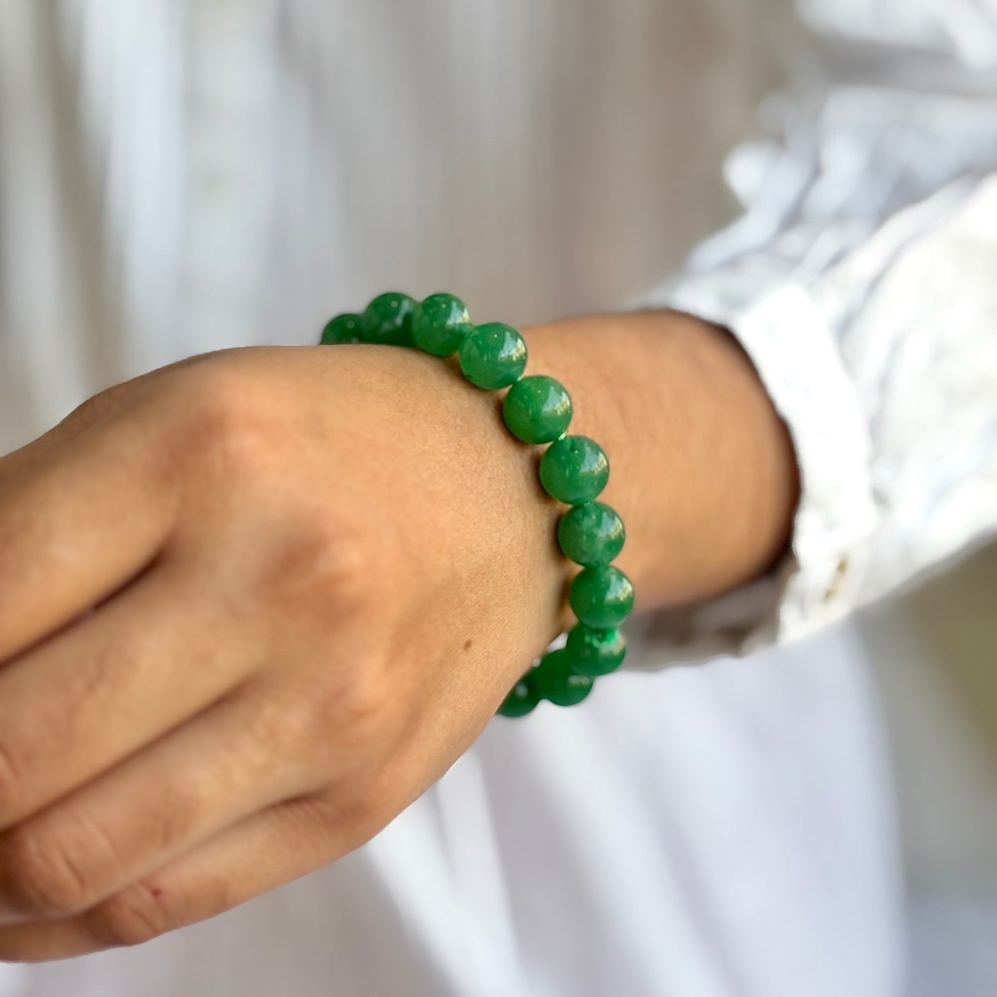 Indian Green Jade Bead Bracelet - 10mm | Luck & Finances