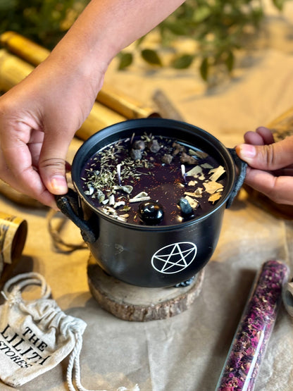Protection Cauldron Candle with Pentacle Print
