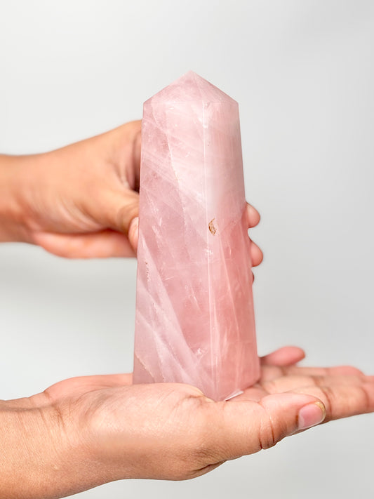 Four Facet Rose Quartz Tower – 380g - Soft Elegance & Balanced Design