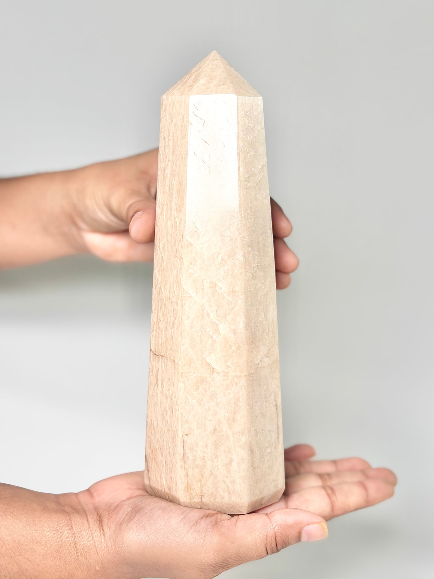 Eight Facet Peach Moonstone Tower – 1.2kg -Soft Radiance &amp; Elegant Form