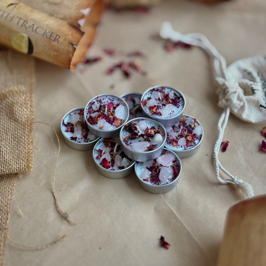 Rose Quartz & Rose Petal Soy Tealight Candle