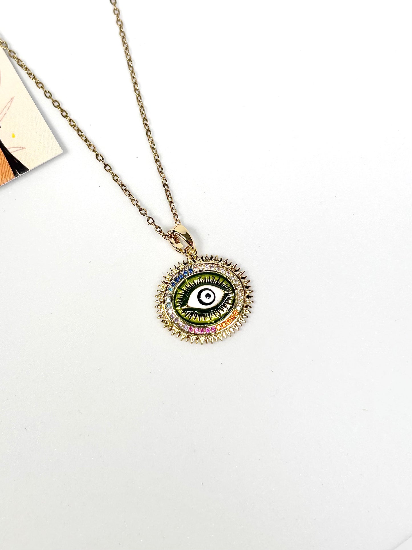 Rainbow Evil Eye Pendant Necklace
