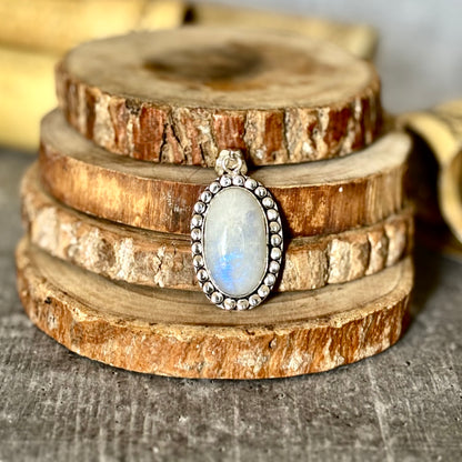 Rainbow moonstone Pendant with Black Cord | Cultivates Compassion & empathy