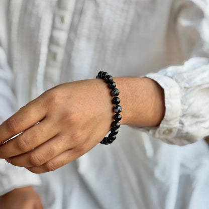 Bracelet associated with Protection & Grounding | Black Tourmaline + Snowflake Obsidian